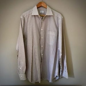 Ermenegildo Zegna Su Misura Dress Shirt - Brown Striped Large Regular Fit